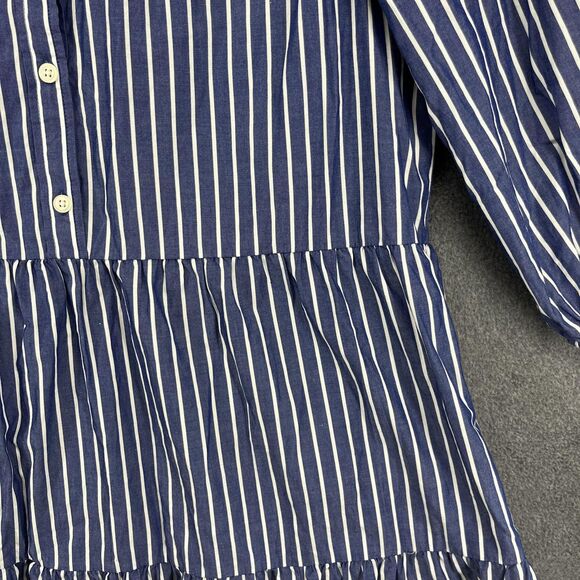GAP Shirt Dress Womens Large Blue Striped Button Front Tiered Cotton Pockets - Picture 7 of 16